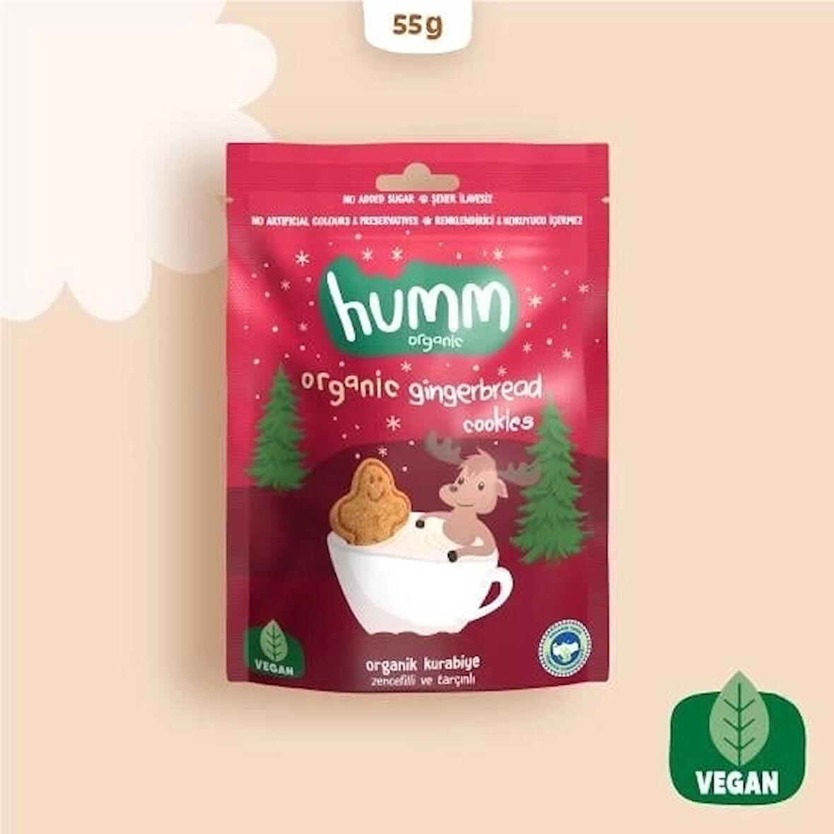 CEYLAN ADAM   Humm Organik Zencefilli ve Tarçınlı Vegan Kurabiye 55 Gr