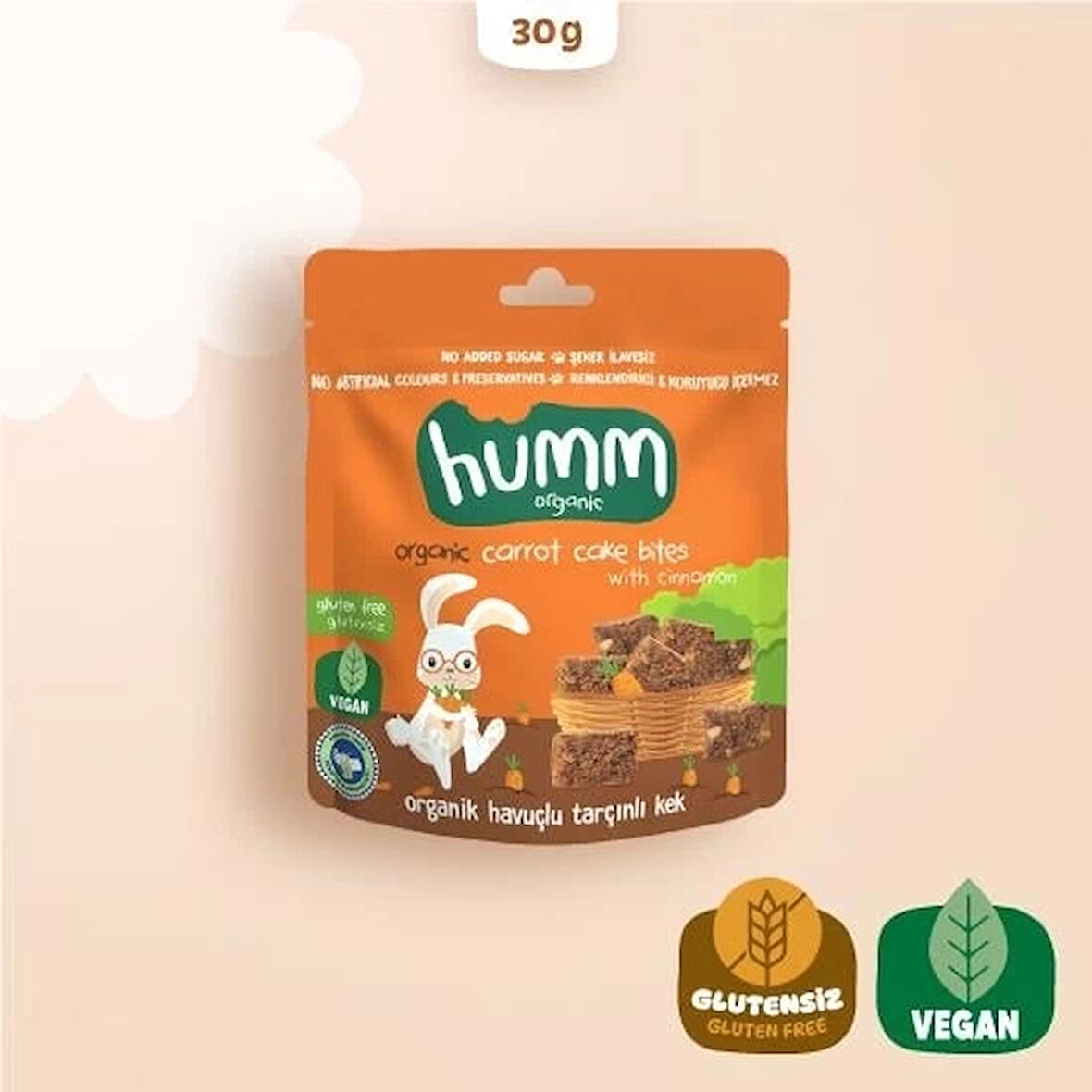 CEYLAN ADAM   Humm Organik Havuçlu Tarçınlı Vegan Kek 30 Gr