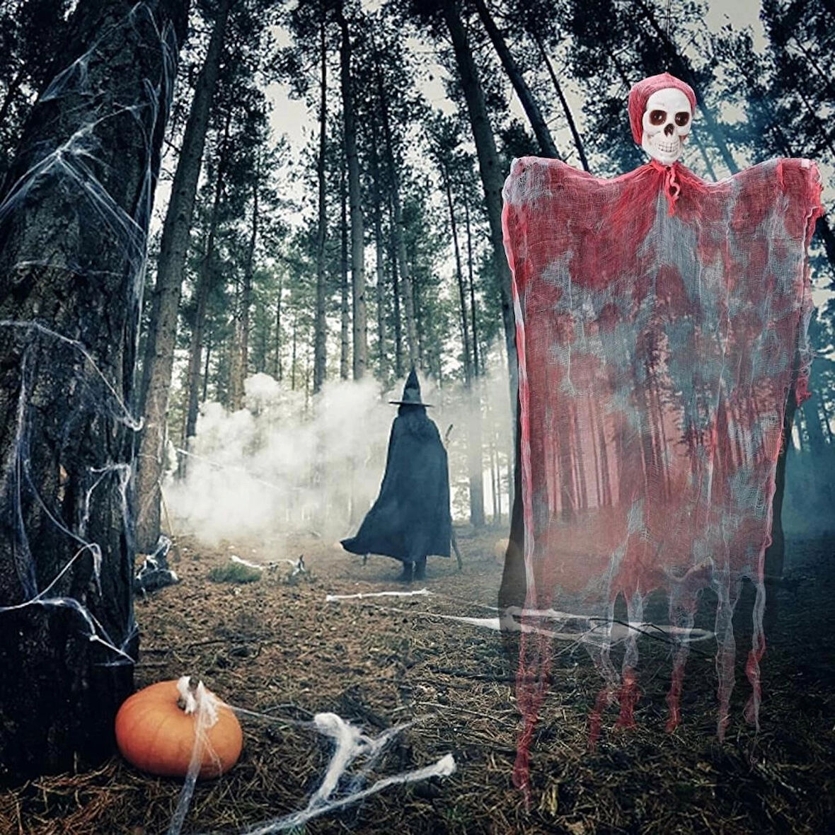 CEYLAN ADAM   Led Işıklı Kahkaha Atan Sesli Sensörlü Ürpertici Kuru Kafa Kanlı Korku Hayalet Saçaklı Dekor 90x50 cm