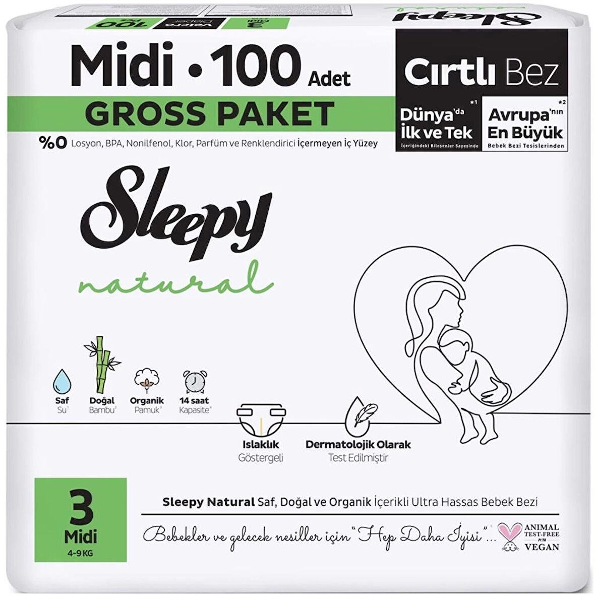 CEYLAN ADAM   Sleepy Natural Bebek Bezi Gross Paket 3 Beden 4-9 Kg 100 Adet