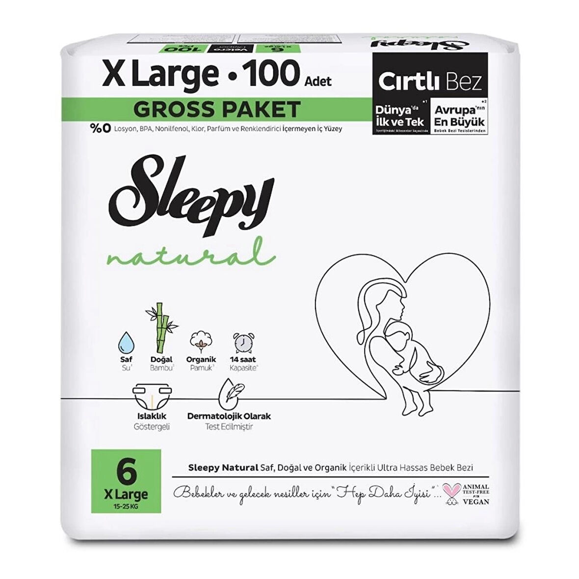 CEYLAN ADAM   Sleepy Natural Bebek Bezi Gross Paket 6 Beden 15-25 Kg 100 Adet