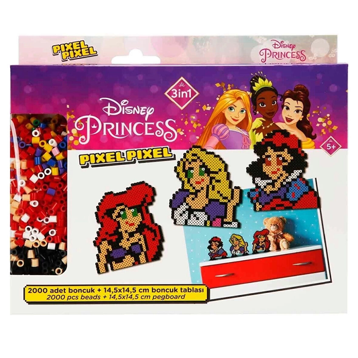 CEYLAN ADAM   3in1 Disney Princess Pixel Pixel Boncuk Aktivite ve Oyuncak Seti S00005169