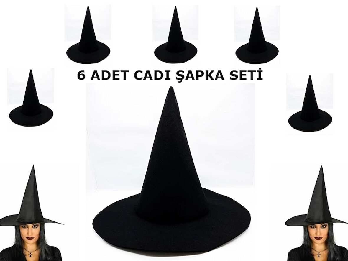 CEYLAN ADAM   Siyah Cadı Şapkası Keçe Yetişkin Boy 6 Adet