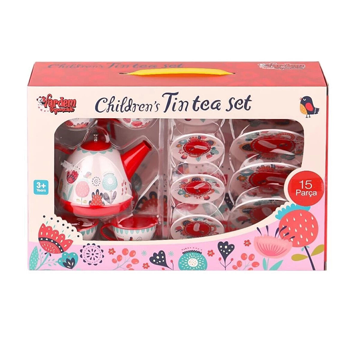 CEYLAN ADAM   998A-998B Çiçek Desenli Metal Çay Seti 15 Parça -Vardem Oyuncak