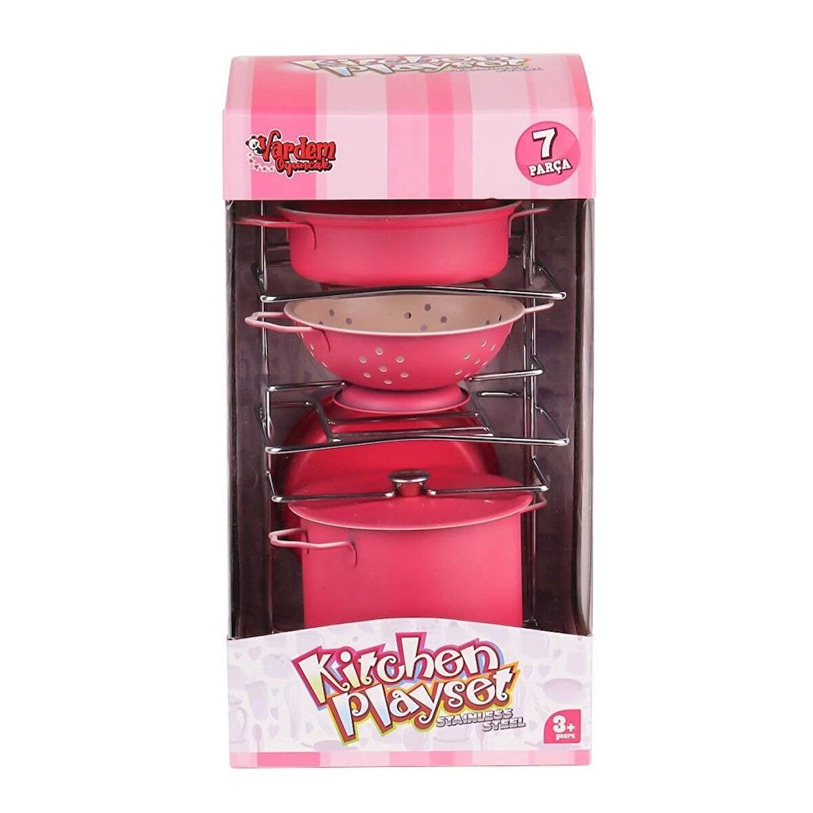 CEYLAN ADAM   ATF-683G-6 Raflı Pembe Emaye Tencere Tava Seti 7 Parça -Vardem