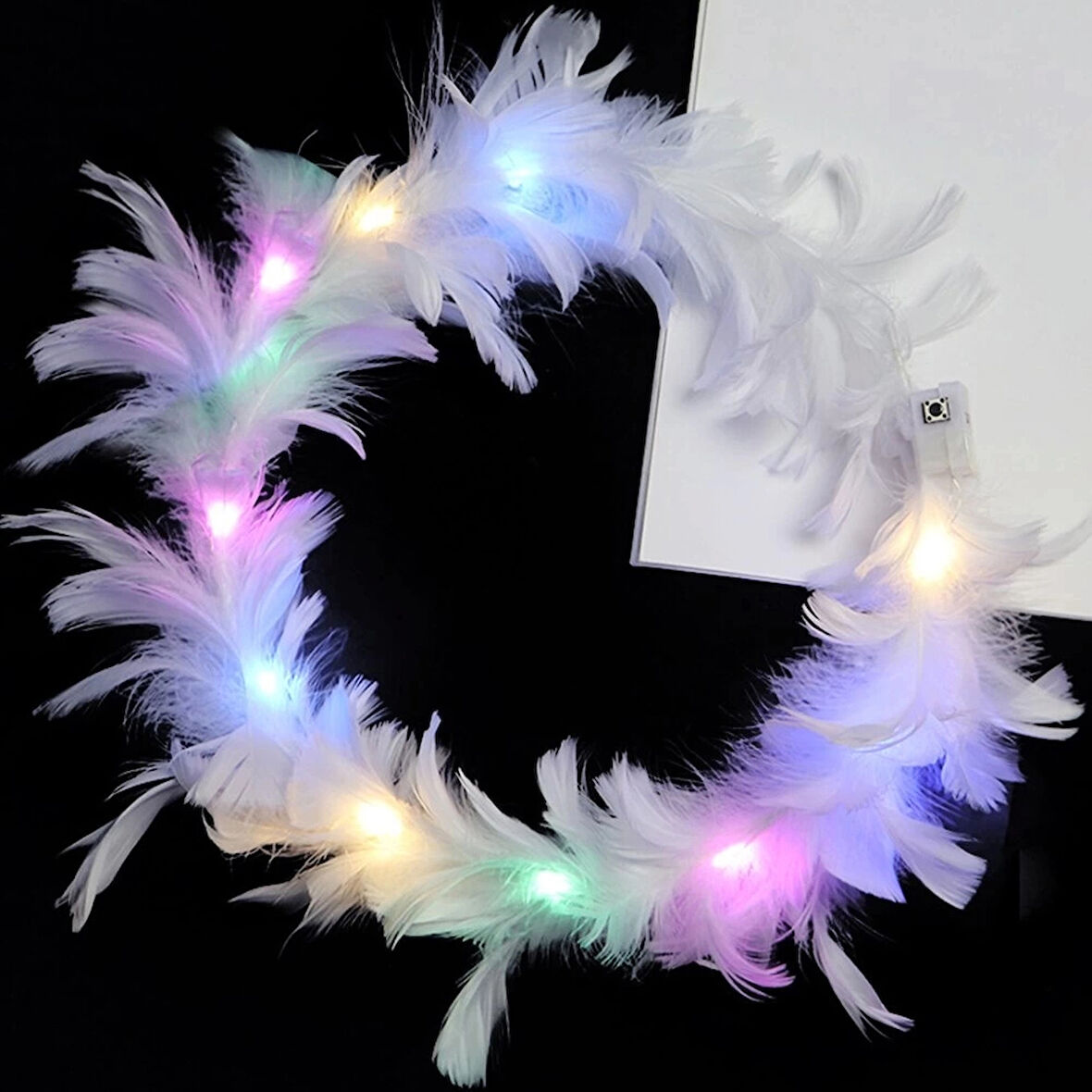 CEYLAN ADAM   Led Işıklı Rengarenk Yanan 3 Fonksiyonlu Otrişli Parti Tacı Beyaz Renk 12x12 cm