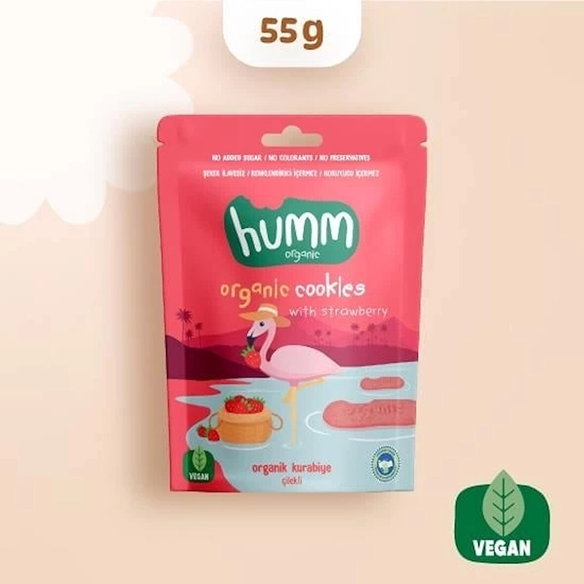 CEYLAN ADAM   Humm Organik Vegan Çilekli Kurabiye 55 Gr