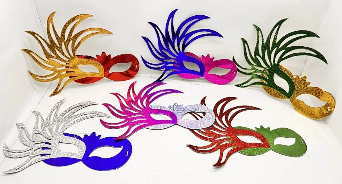 CEYLAN ADAM   Rengarenk Kağıt Malzemeden İmal Parti Balo Maskesi 6 Adet