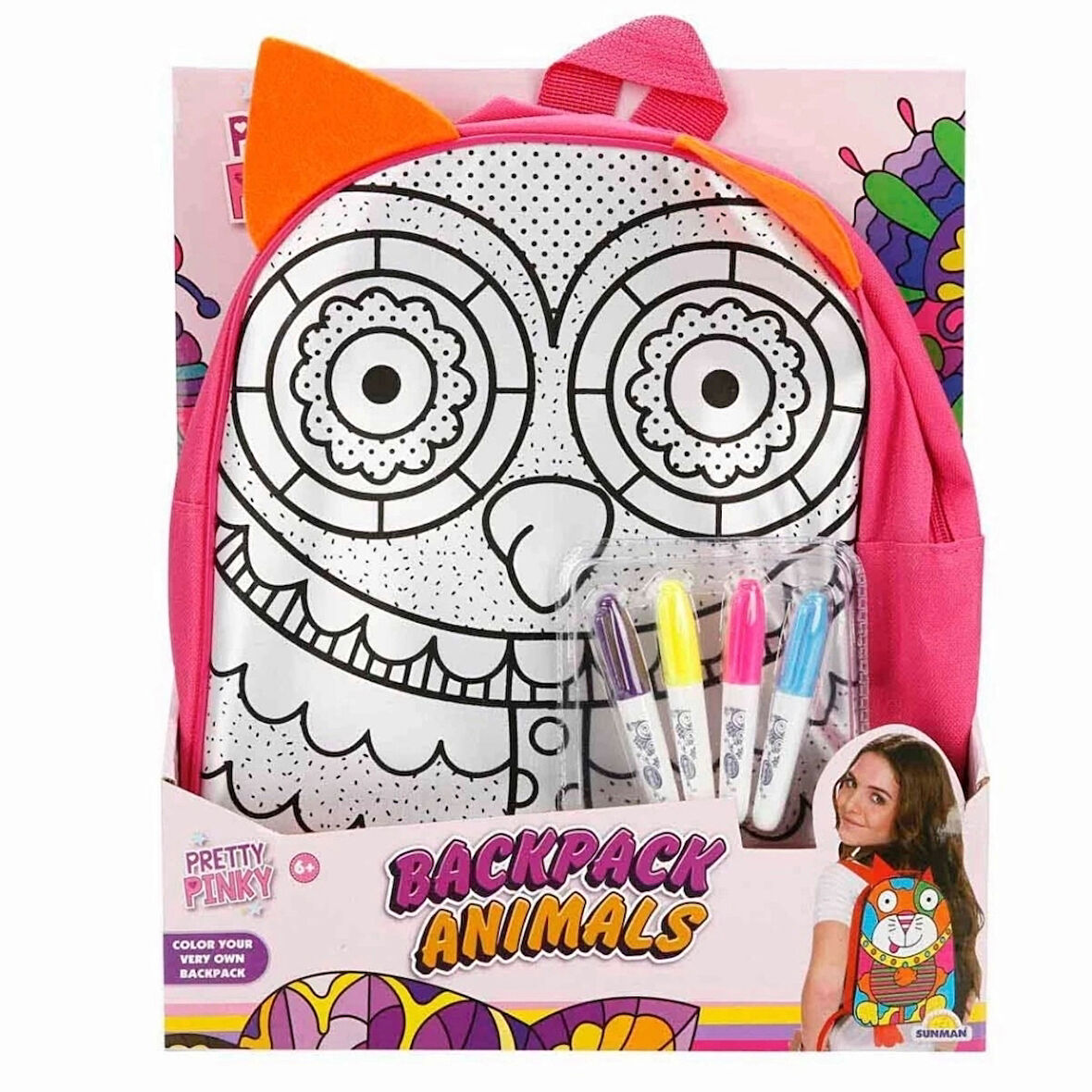 CEYLAN ADAM   Pretty Pinky Boyanabilir Desenli Baykuş Sırt Çantası