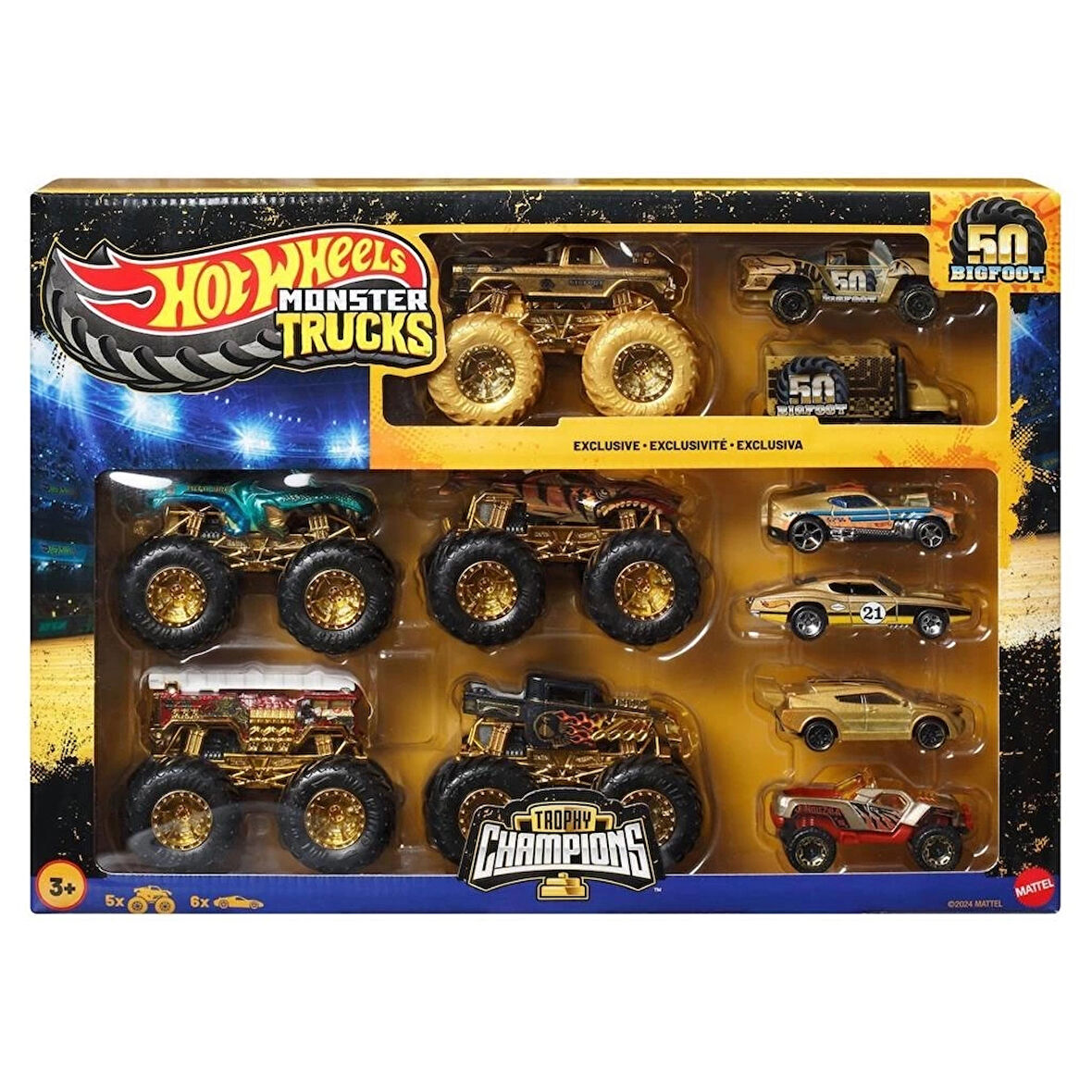 CEYLAN ADAM   JDW07 Hot Wheels Monster Trucks Bigfoot Trophy Şampiyonları Araba ve Kamyon Çokl