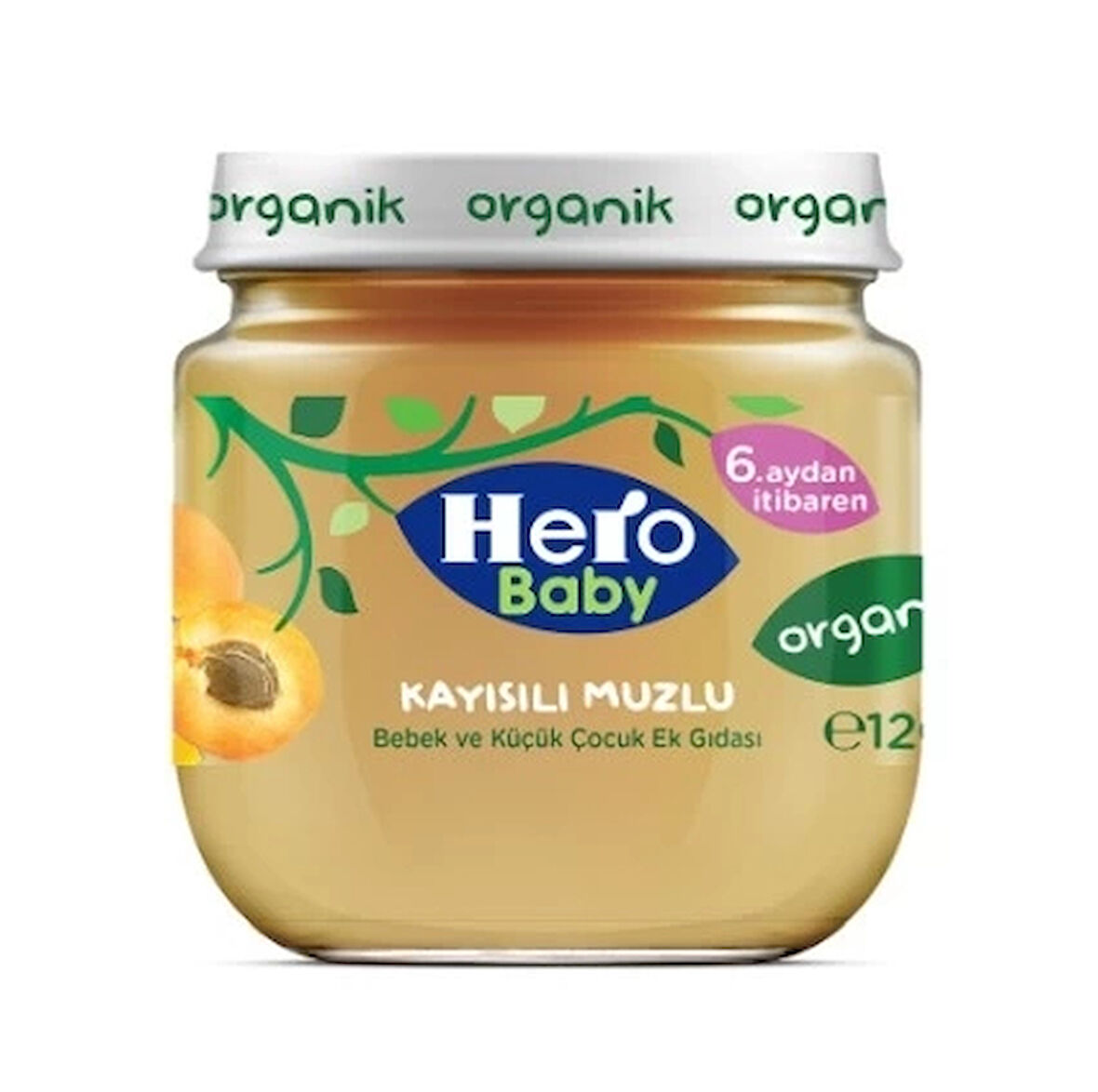 CEYLAN ADAM  Hero Baby Organik Kayısı Muz Püresi Kavanoz Mama 120 Gr