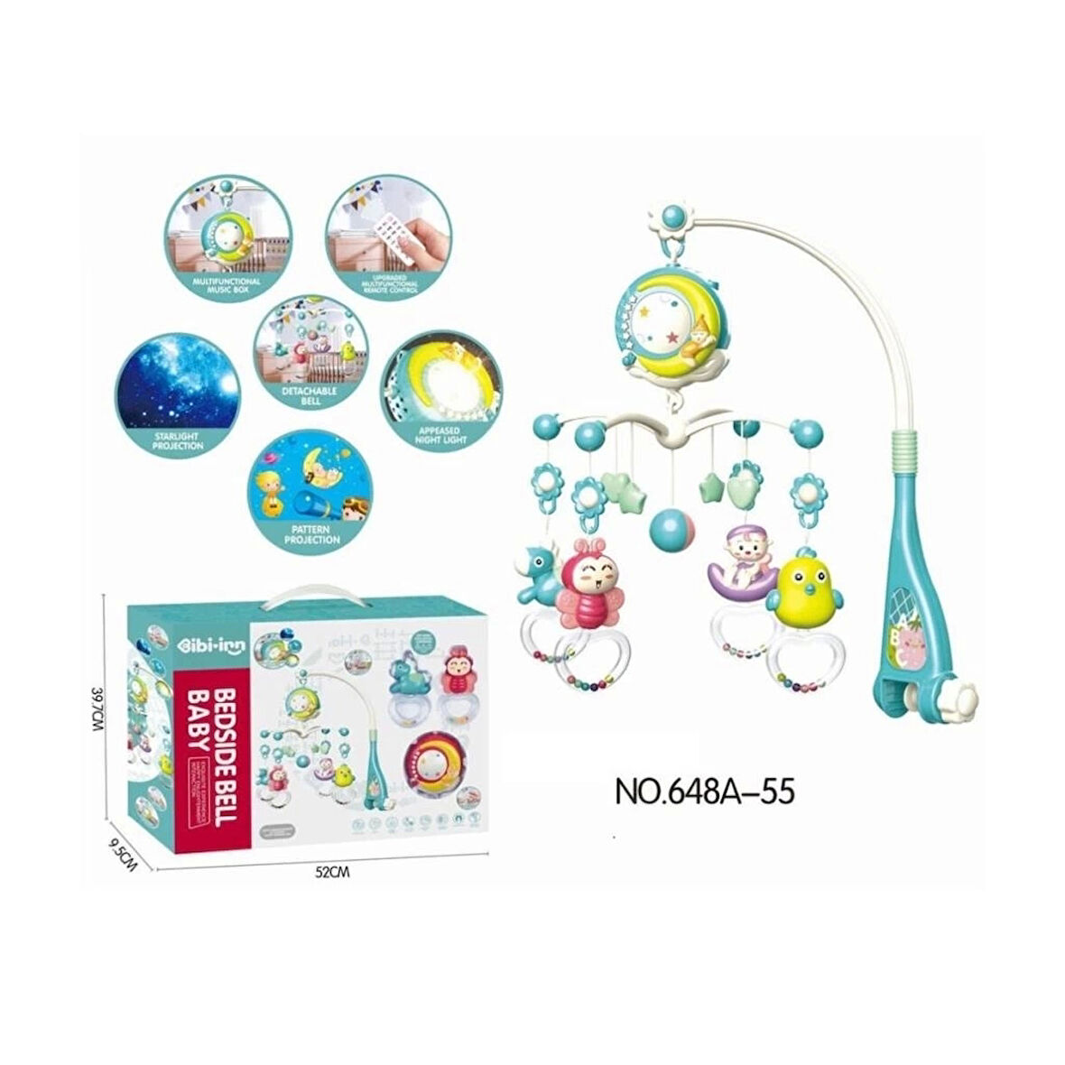 CEYLAN ADAM  BIB-648A-55 -Vardem Işıklı Müzikli Kumandalı Mavi Bebek Dönencesi