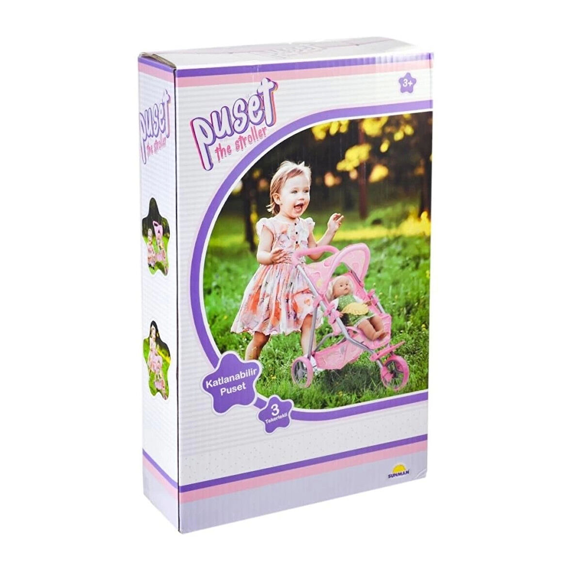 CEYLAN ADAM Nessiworld 9326C Çilek Desenli, 3 Tekerlekli ve Tenteli Oyuncak Puset -Sunman