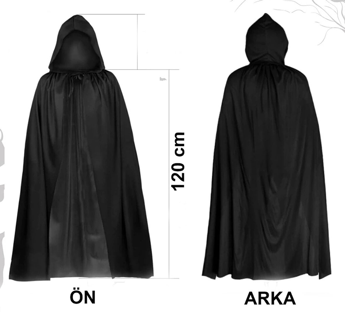 CEYLAN ADAM  Siyah Uzun Pelerin 120 cm Kapüşonlu – Cosplay ve Parti Kostümü