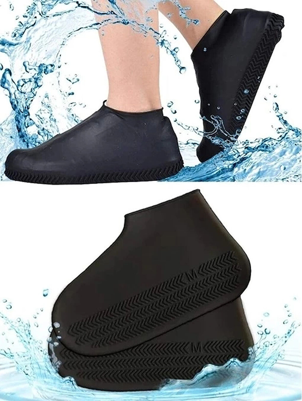 CEYLAN ADAM  Silikon Ayakkabı Kılıfı Kaymaz Su Kir Geçirmez   M Beden Siyah
