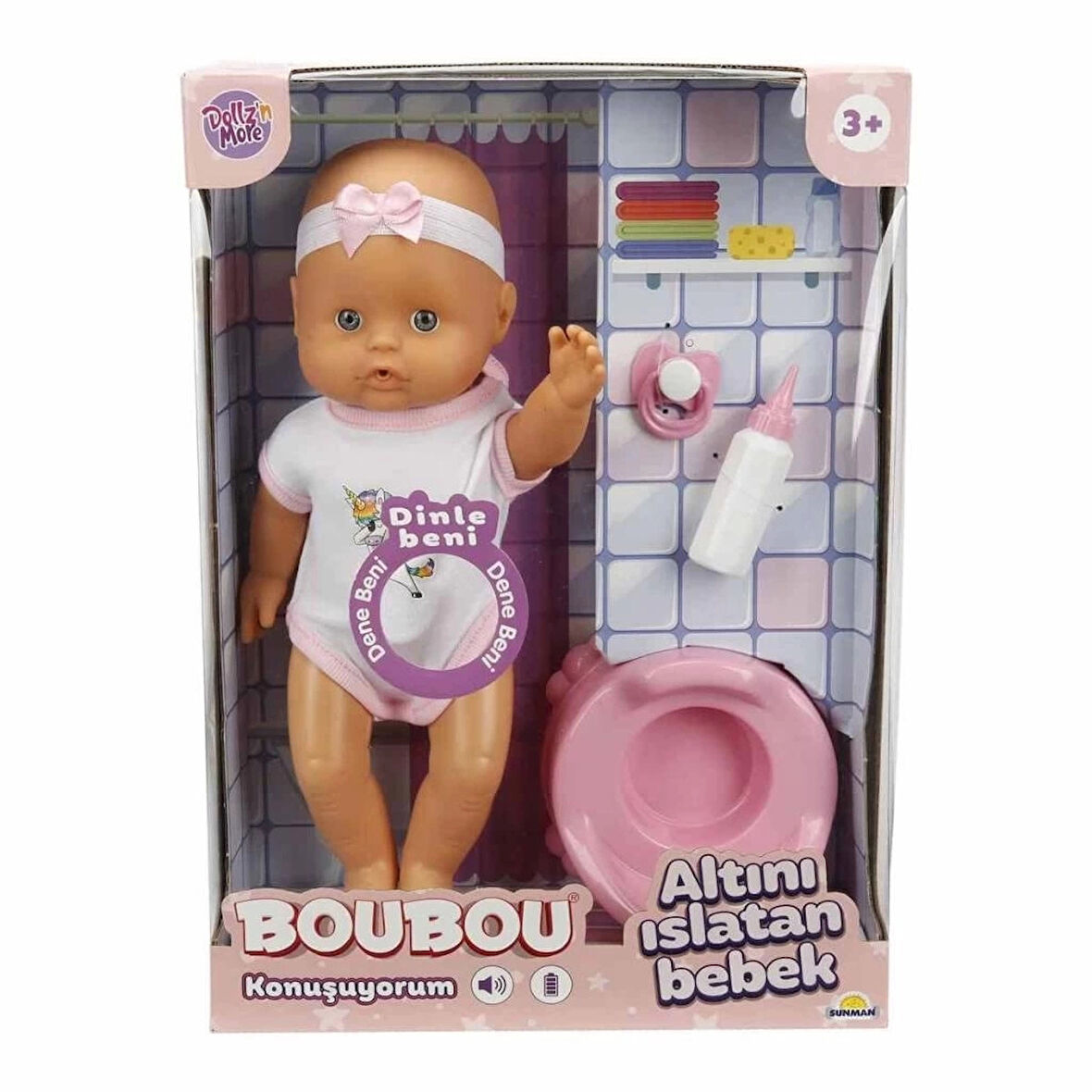 CEYLAN ADAM Nessiworld 2030121 Sunman, Boubou Altını Islatan ve Konuşan Bebek Seti 30 cm