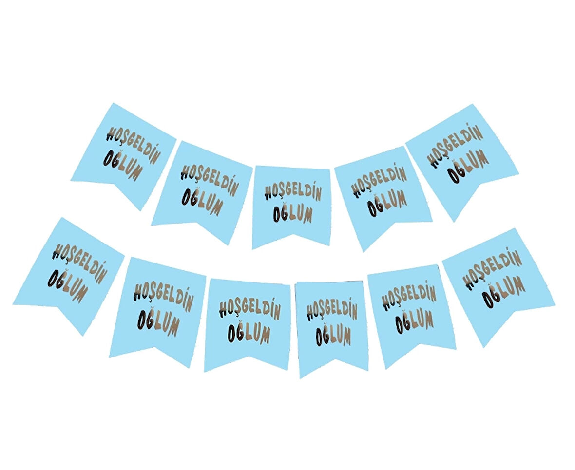 CEYLAN ADAM   Hoşgeldin Oğlum Yazılı Mavi Üzeri Gümüş Yeni Doğan Bebek Doğum Süsü Afiş Bayrak Flama 2.2 Metre