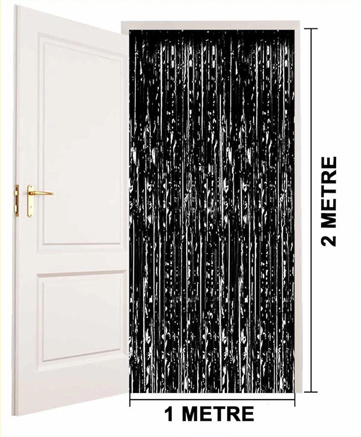 CEYLAN ADAM   Siyah Renk Ekstra Metalize Parlak Saçaklı Arka Fon Perde İthal A Kalite 1x2 Metre