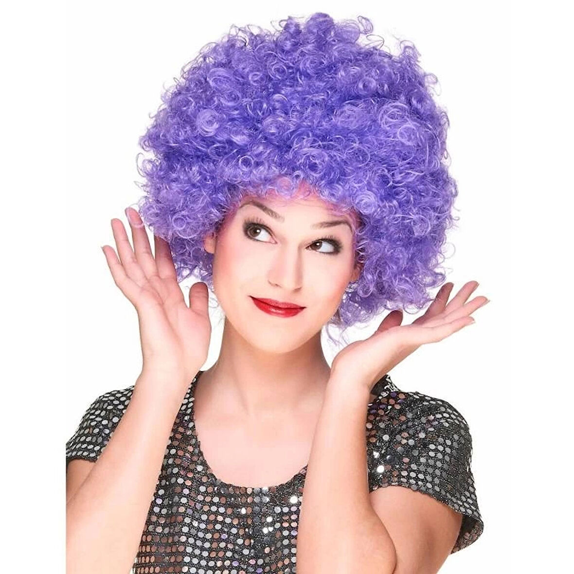 CEYLAN ADAM   Mor Renk Kıvırcık Afro Bonus Peruk Parti Peruğu