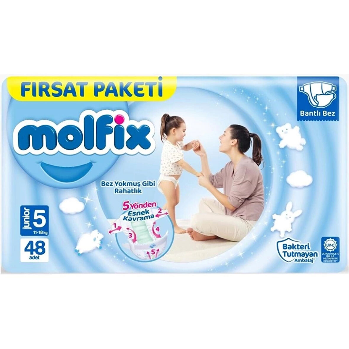 CEYLAN ADAM   Molfix Bebek Bezi Fırsat Paketi 5 Beden 11-18 Kg 48 Adet