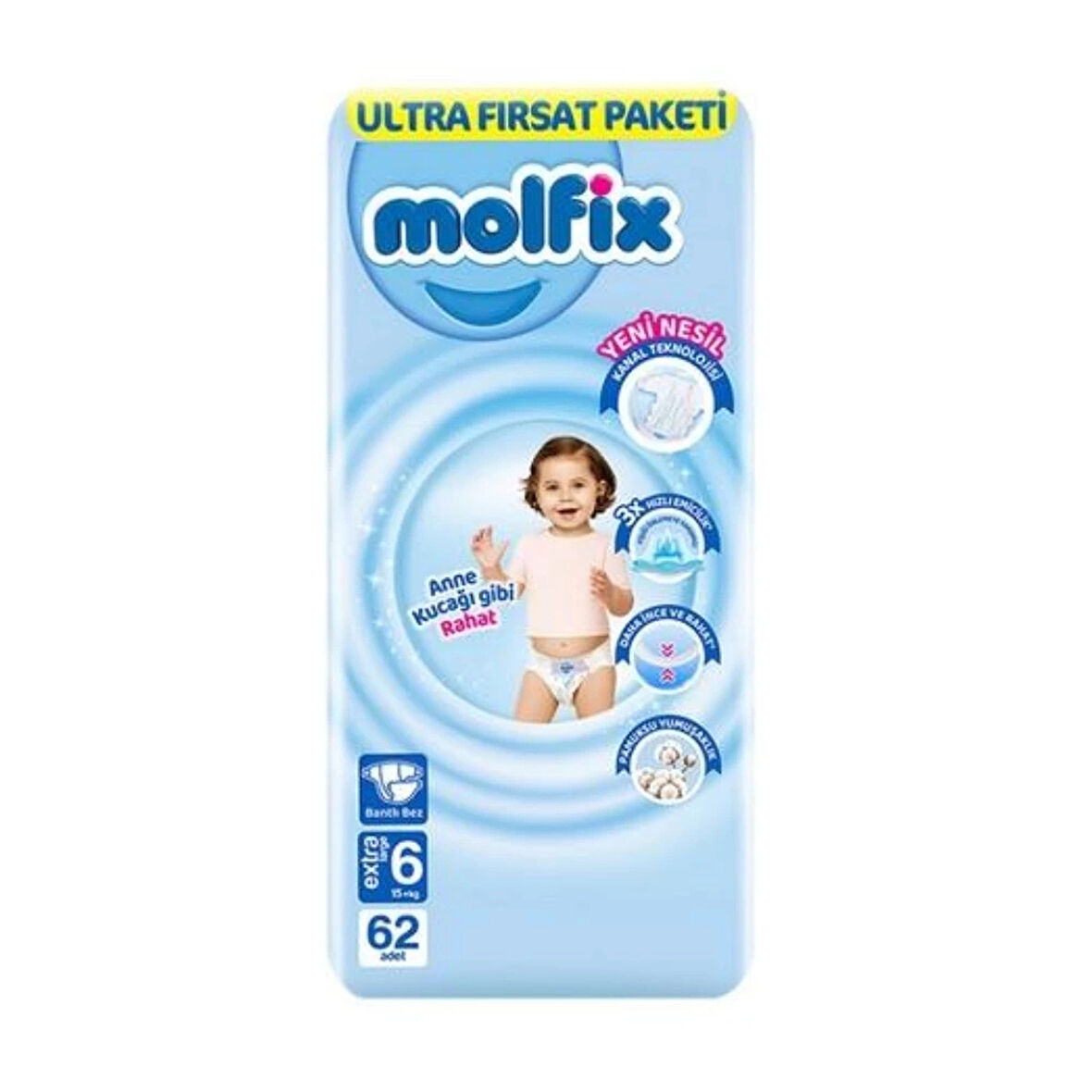 CEYLAN ADAM   Molfix Bebek Bezi Ultra Fırsat Paketi 6 Beden 15+ Kg 62 Adet