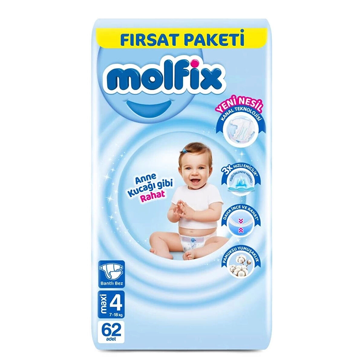 CEYLAN ADAM   Molfix Bebek Bezi Fırsat Paketi 4 Beden 7-14 Kg 62 Adet