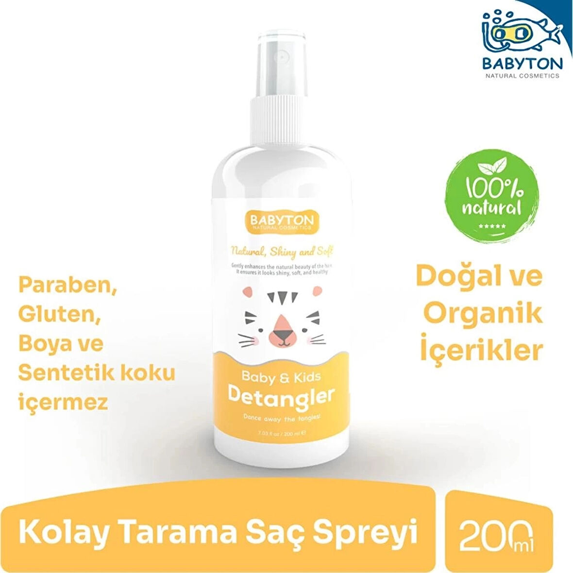CEYLAN ADAM   Babyton Bebek ve Çocuklar İçin Kolay Tarama Saç Spreyi 200 ml