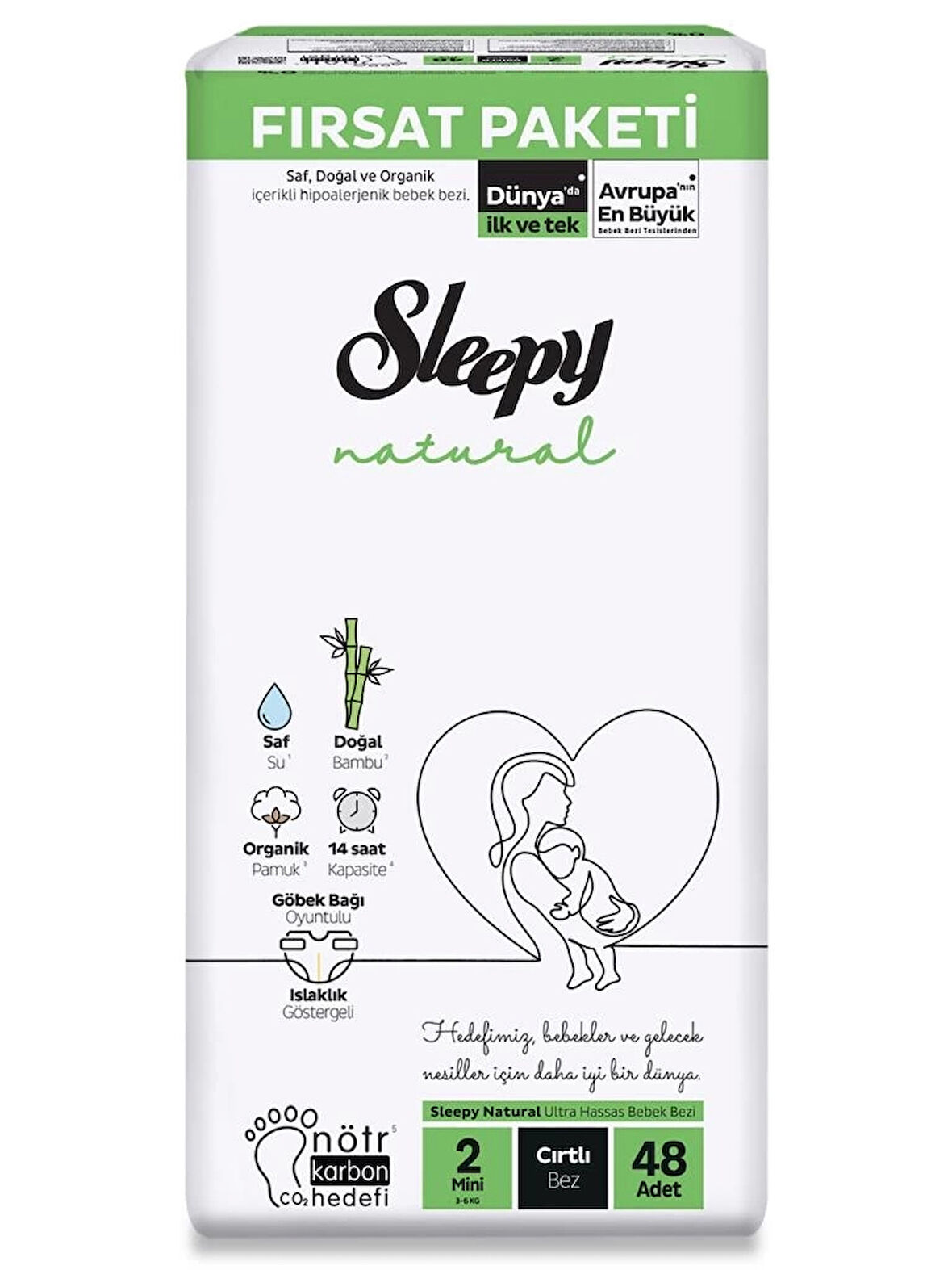 CEYLAN ADAM  Sleepy Natural Bebek Bezi Fırsat Paketi 2 Beden 48 Adet