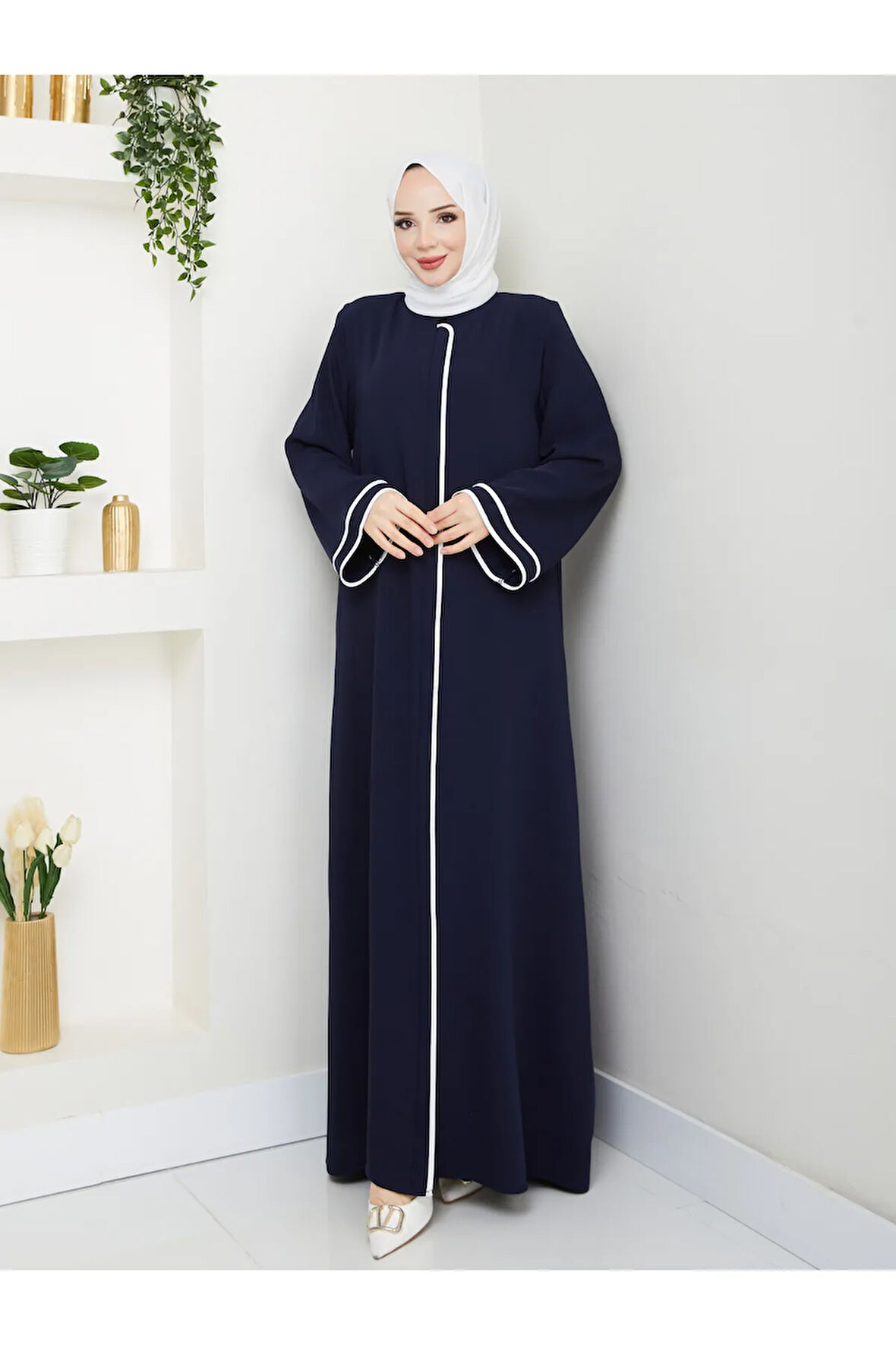 Lacivert Dubai İpeği Biyeli Ferace Mf-2269