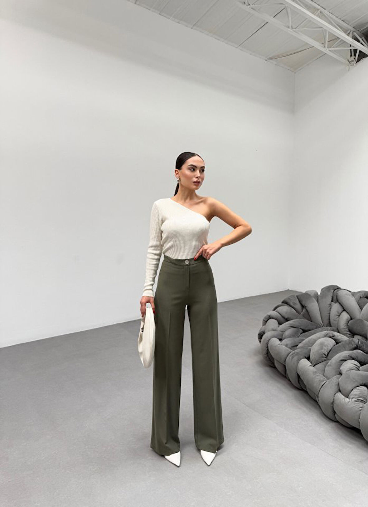 230 Gr Poly Viscose Lycra Metal Düğme Palazzo Pantolon