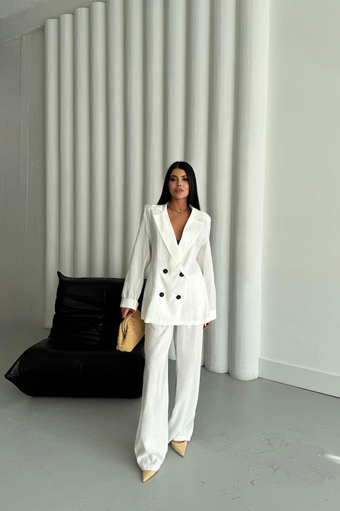 MODAL 4 DÜĞME ASTARSIZ CEKET - PANTOLON TAKIM - Beyaz