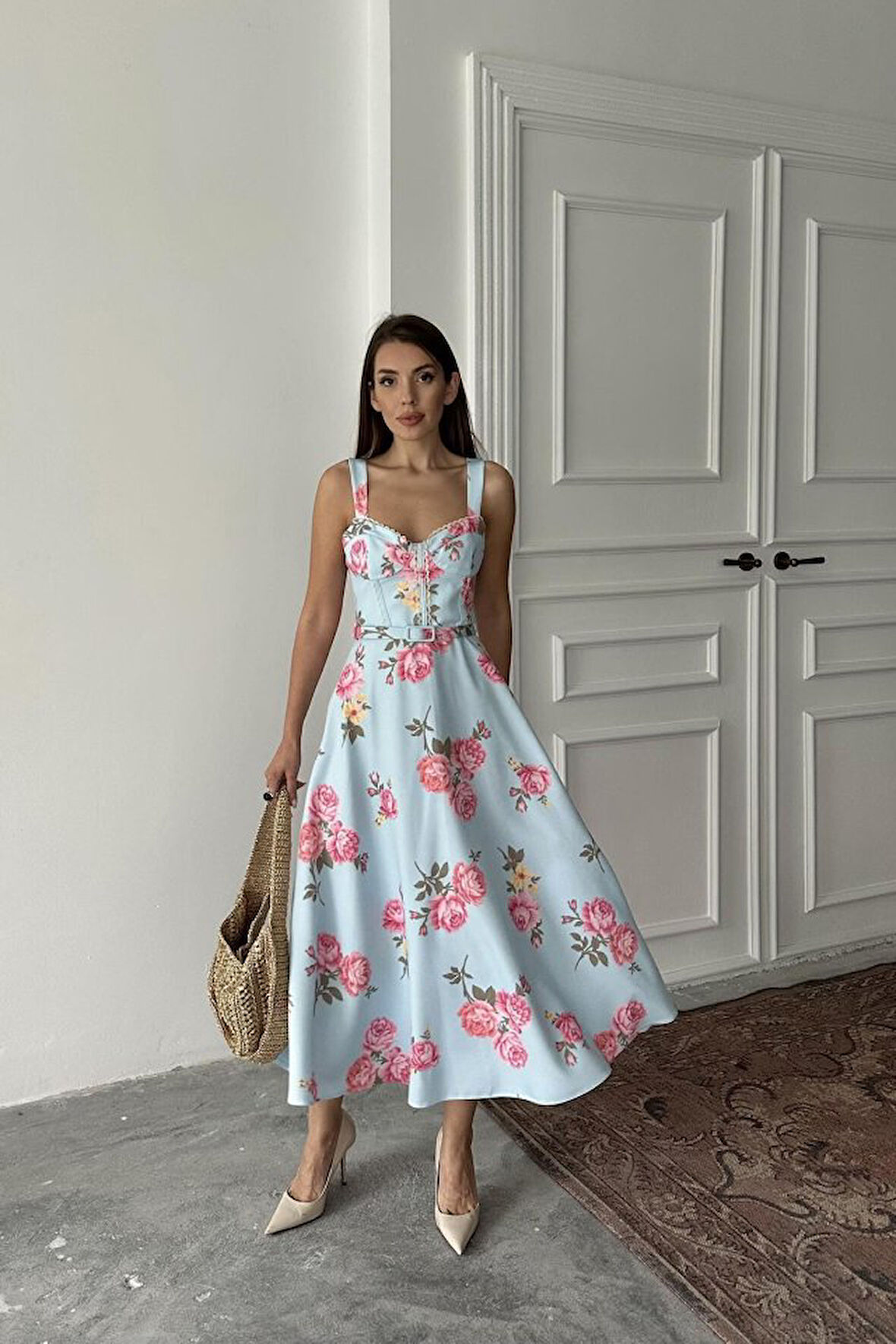 Bebe Mavi İnce Kemer Detaylı Elbise