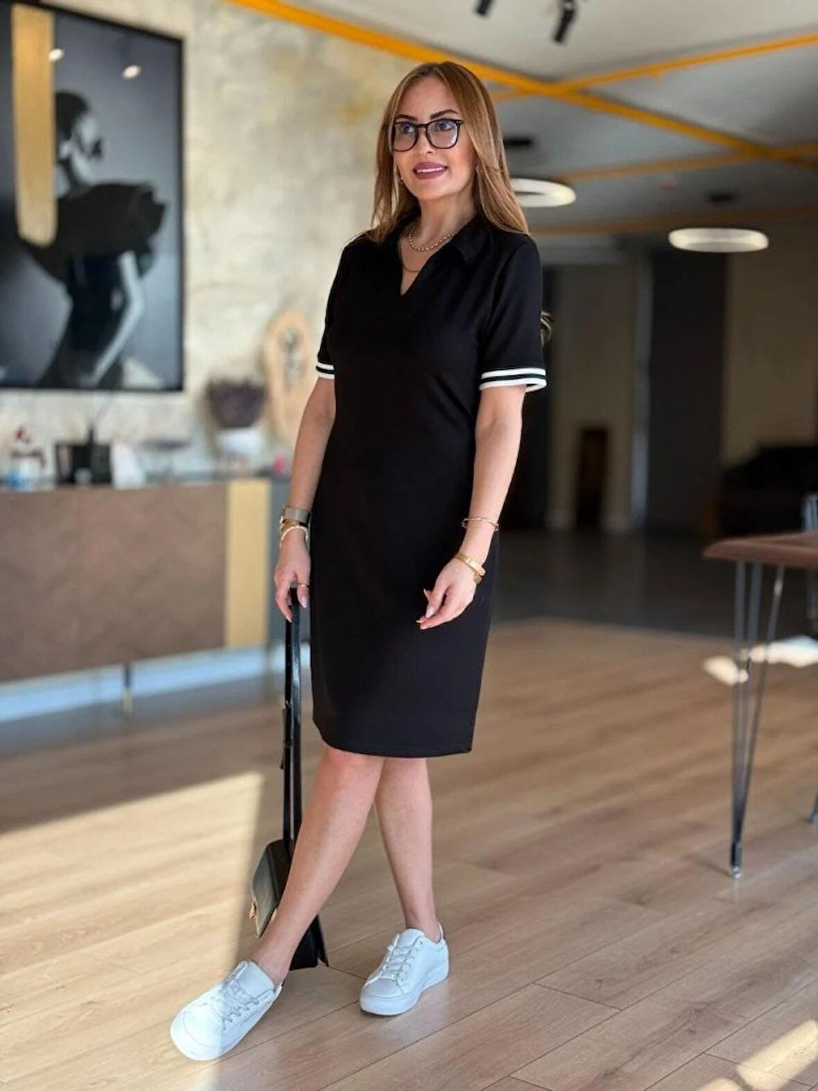 Kadın Kısa Kollu V Yakalı Viskon Iki Iplik Elbise