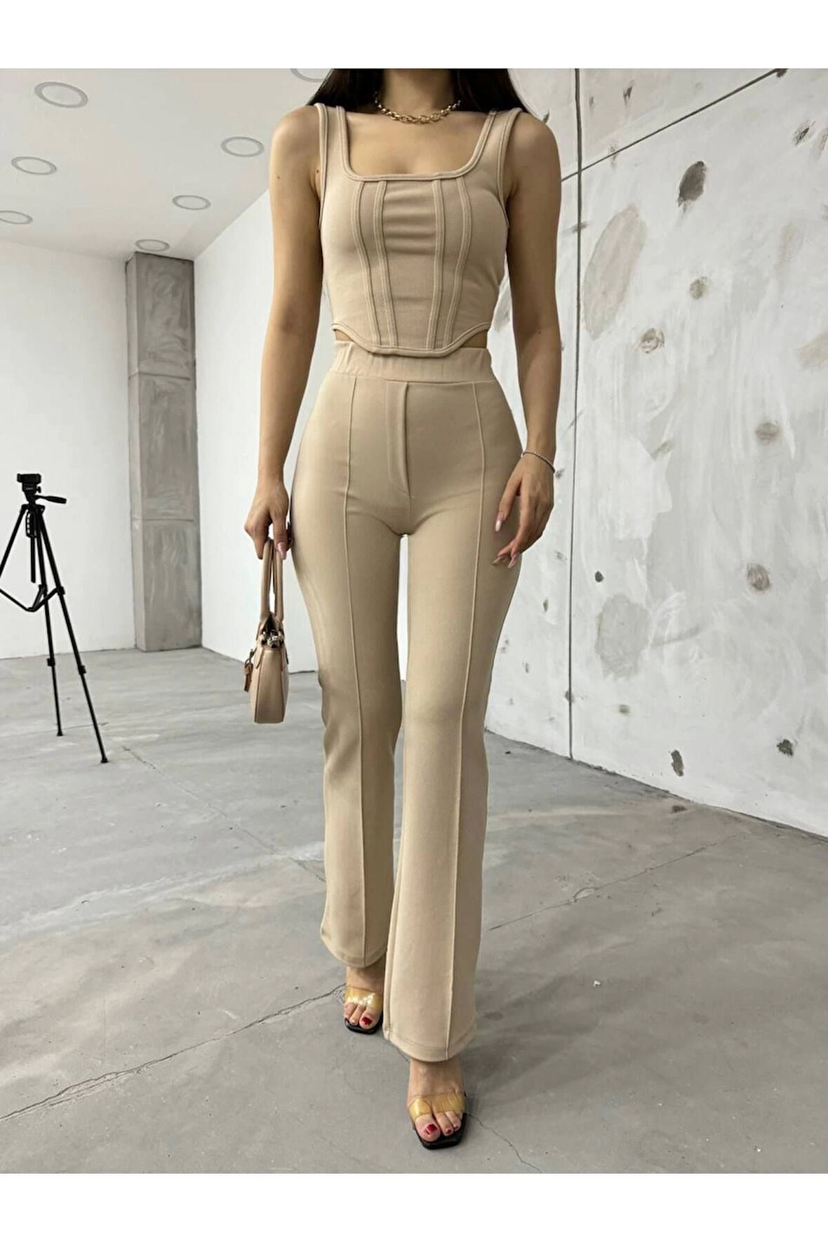 Bej Bilyeli İnterlook Alt Üst Takım