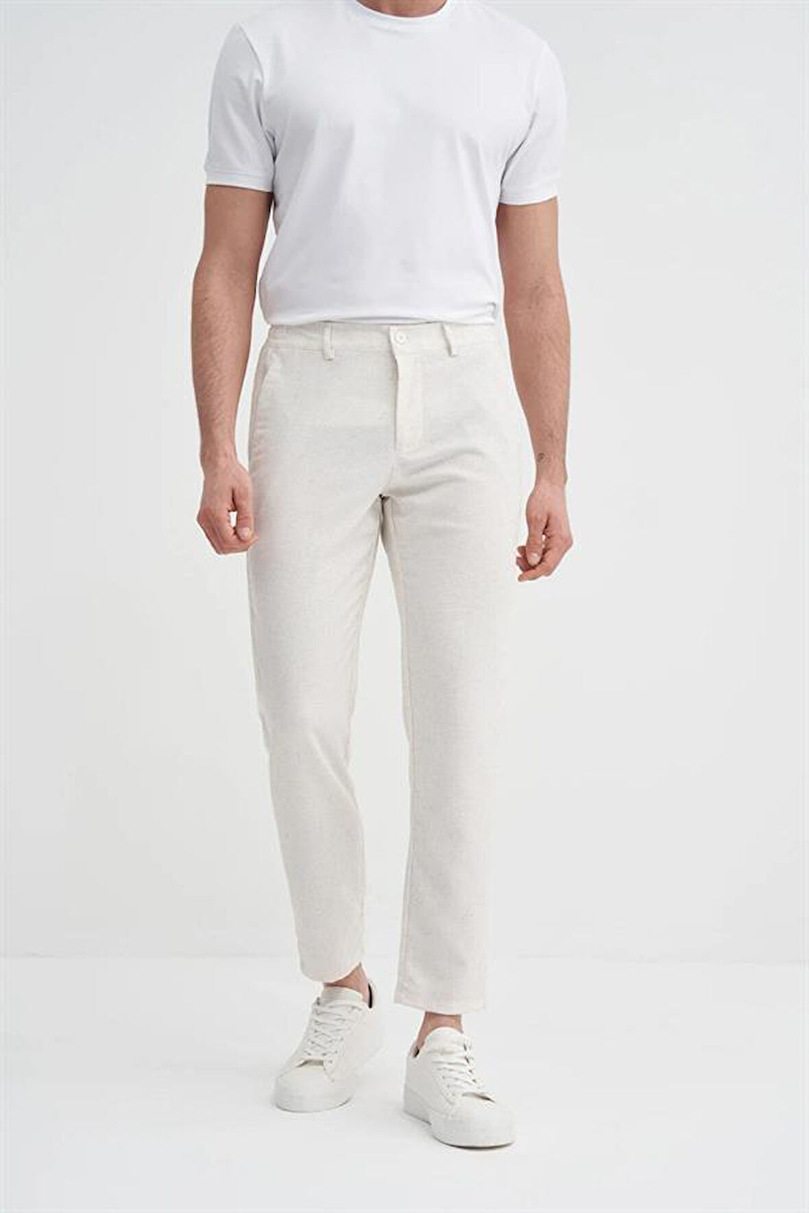 0035 Keten Erkek Jogger Pantolon Ekru