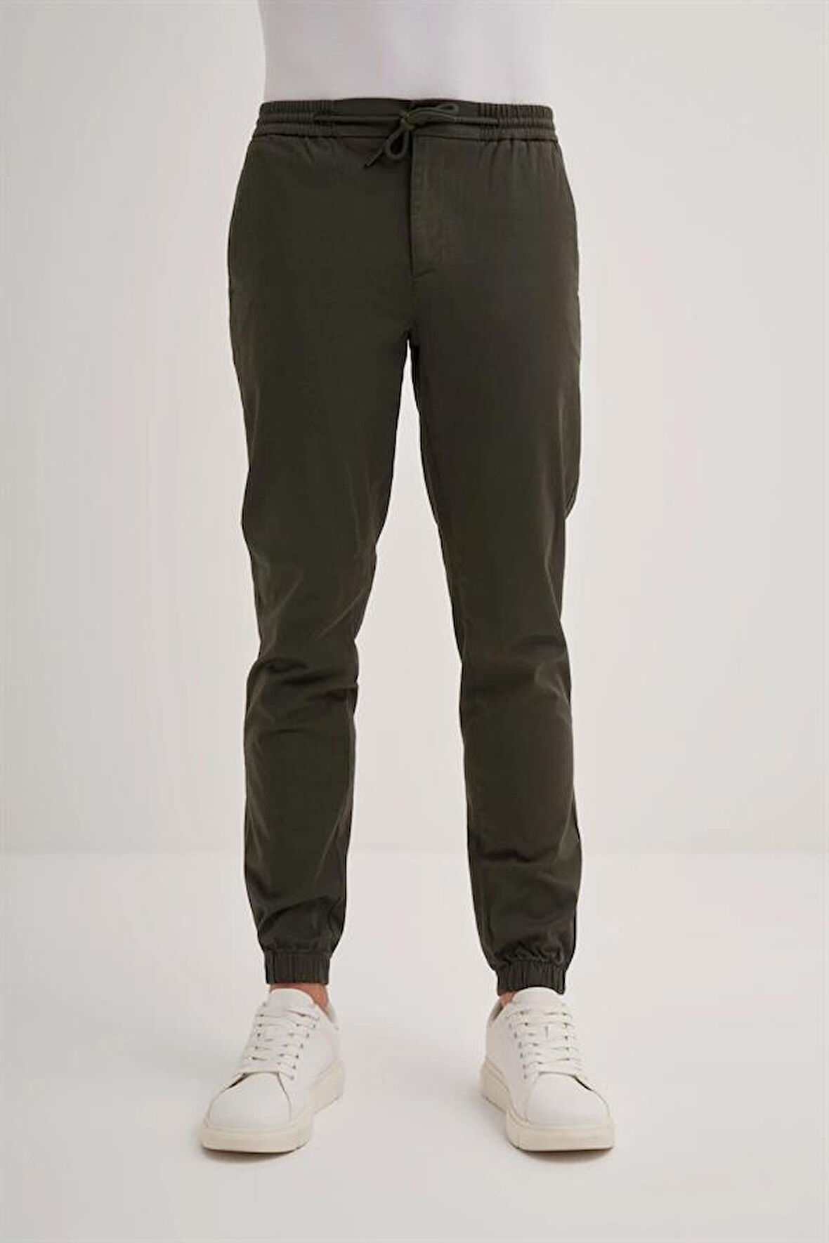 0004 Düğme Kapamalı Beli ve Paçası Lastikli Jogger Erkek Pantolon HAKİ