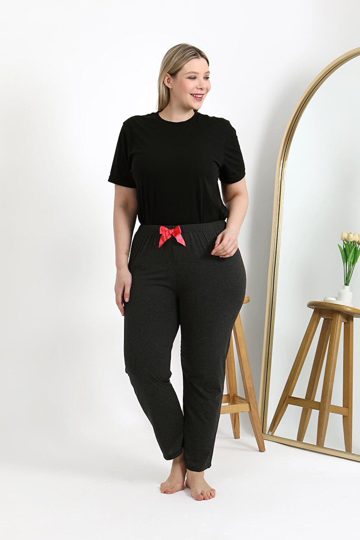 Kadın Pamuklu Büyük Beden Alt Pijama 27559 Antrasit