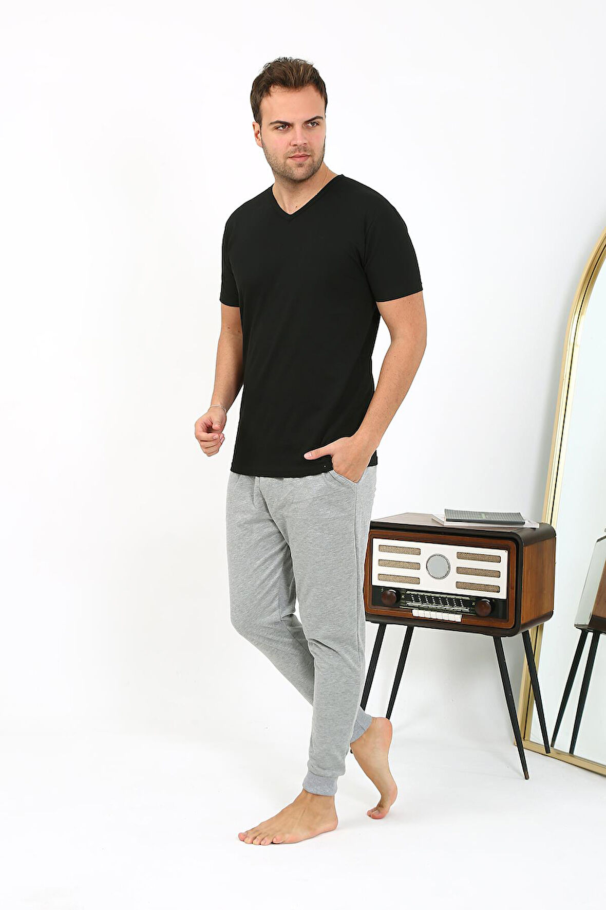 Erkek Pamuk Tek Alt Pijama Gri 27551