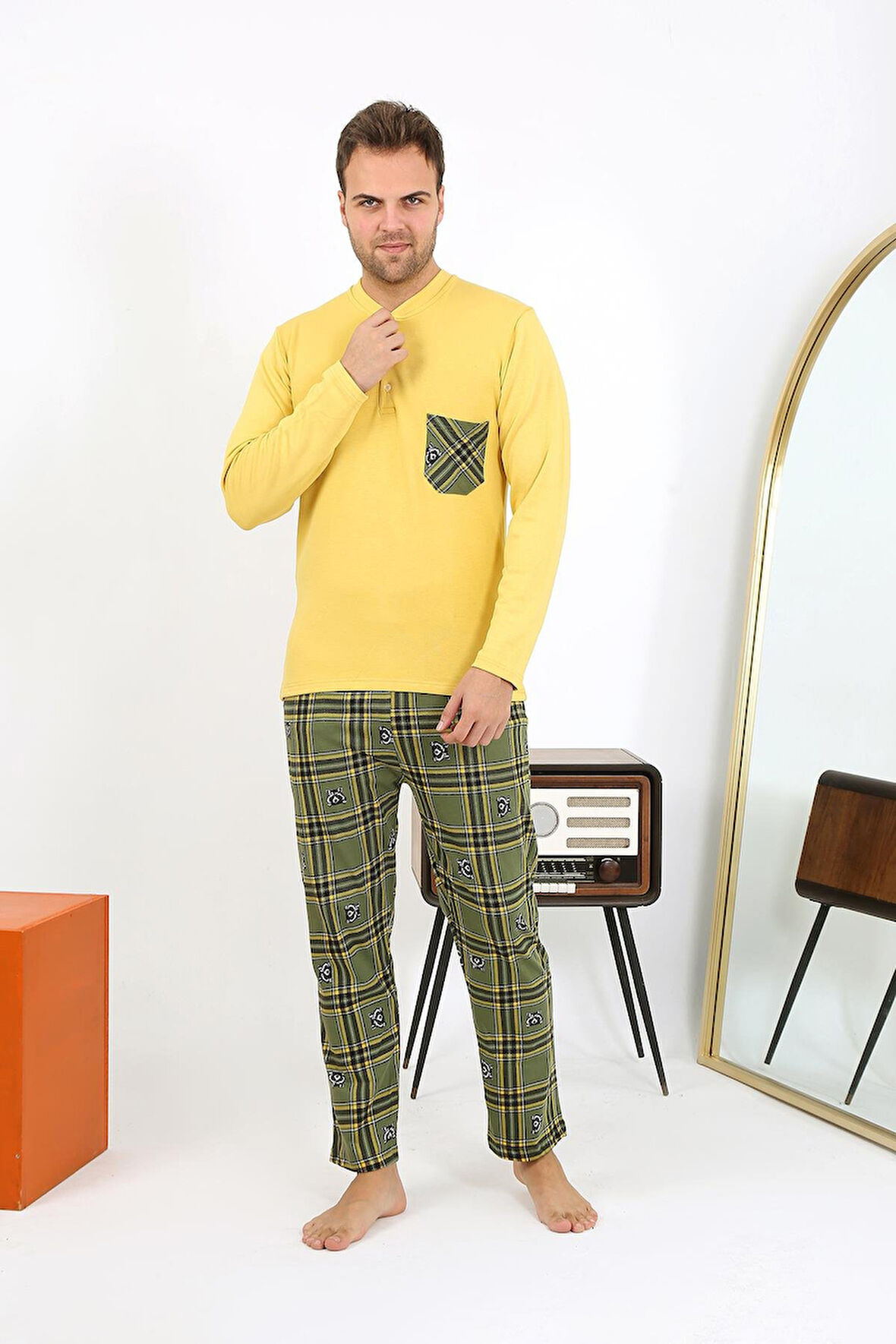 Erkek Uzun Kol Penye Sarı Pijama Takımı 6861