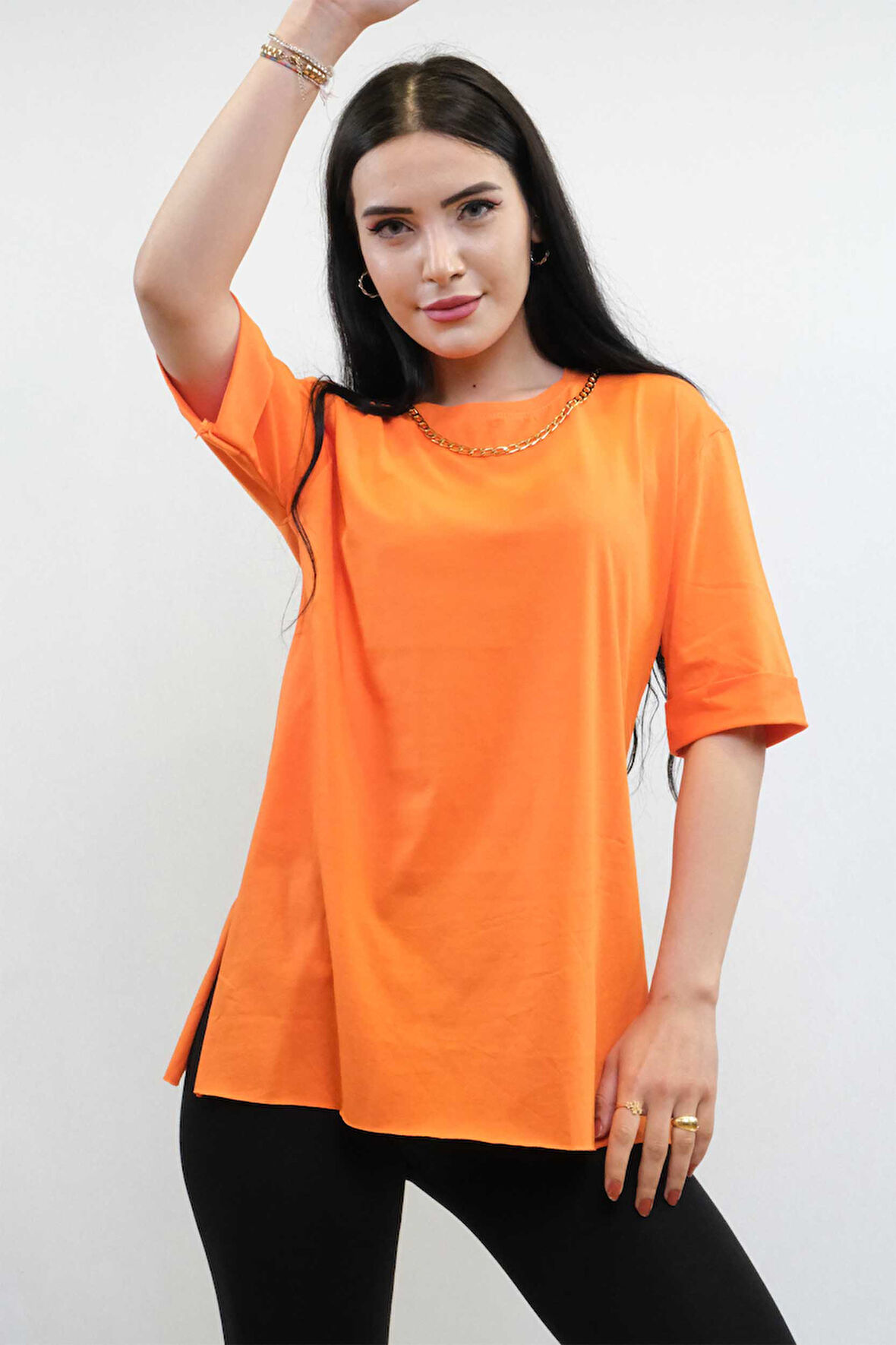 Zincir Aksesuarlı Tshirt Turuncu