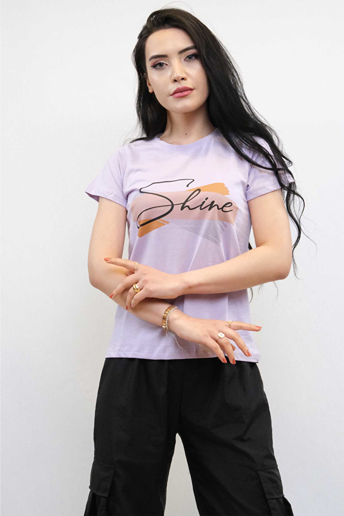 Shine Baskılı Tshirt Lila