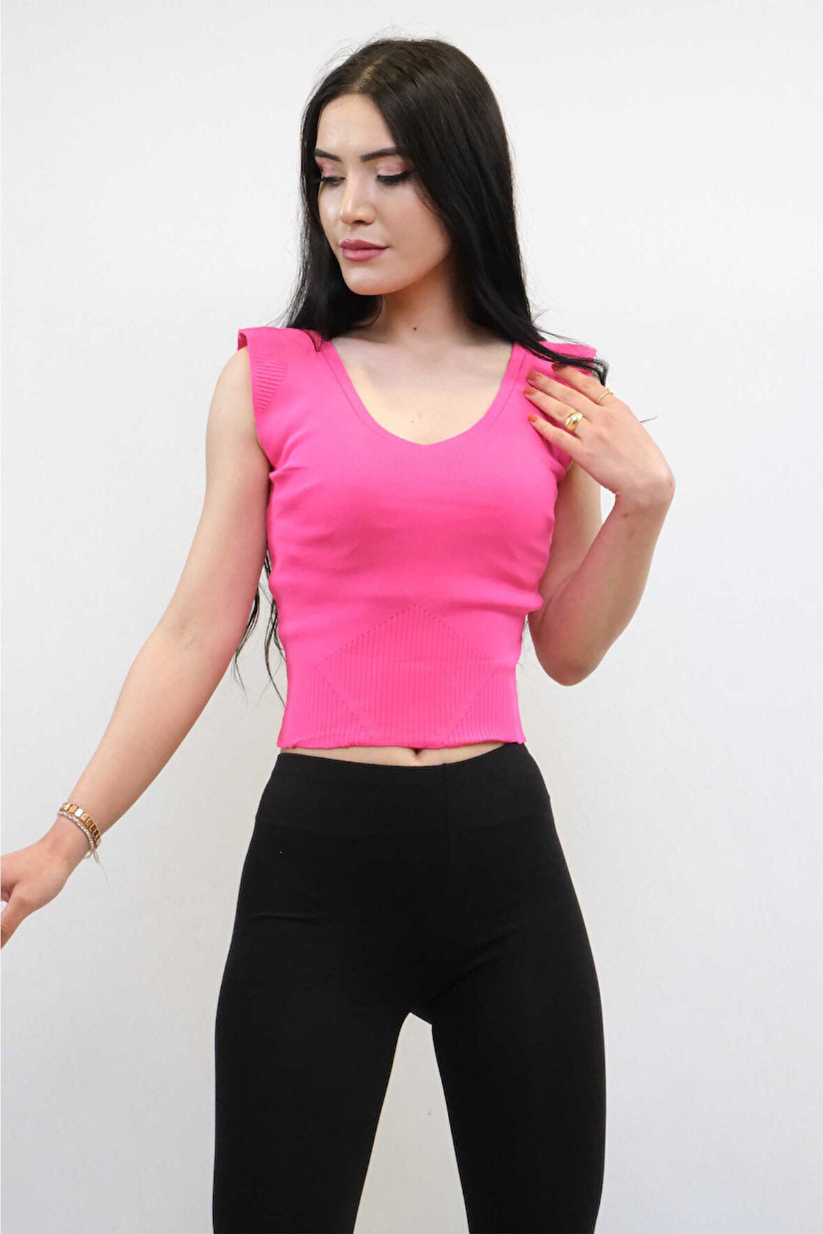 Süveter Model Triko Bluz Fuşya