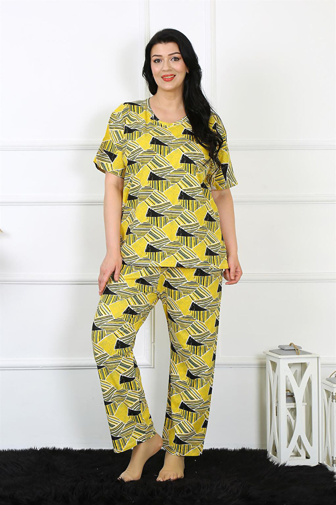 Kadın 5XL-6XL-7XL-8XL Büyük Beden Kısa Kol Pijama Takım 75007
