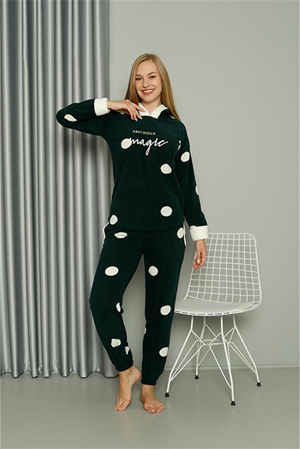 Welsoft Polar Kadın Kapşonlu Pijama Takımı 8512