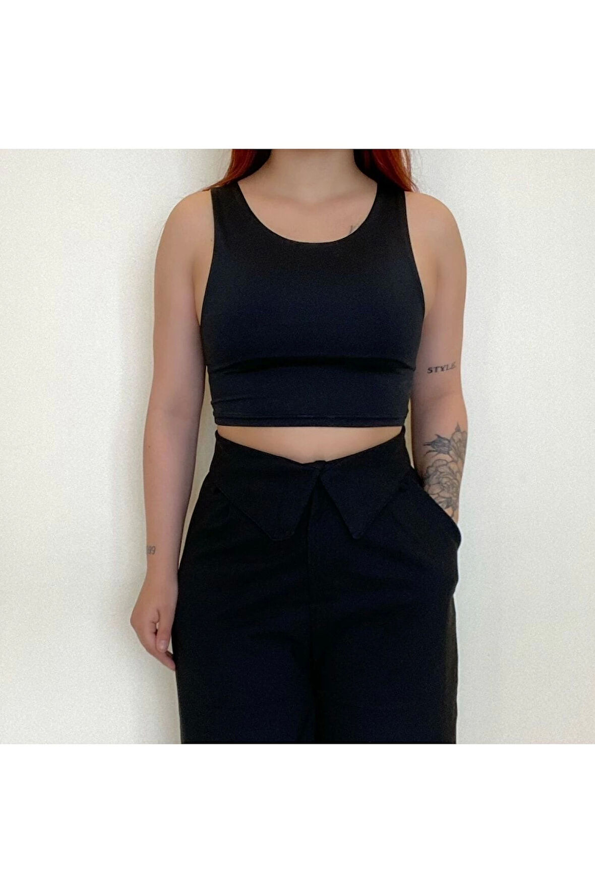 Siyah Kalın Askılı Scuba Kumaş Crop