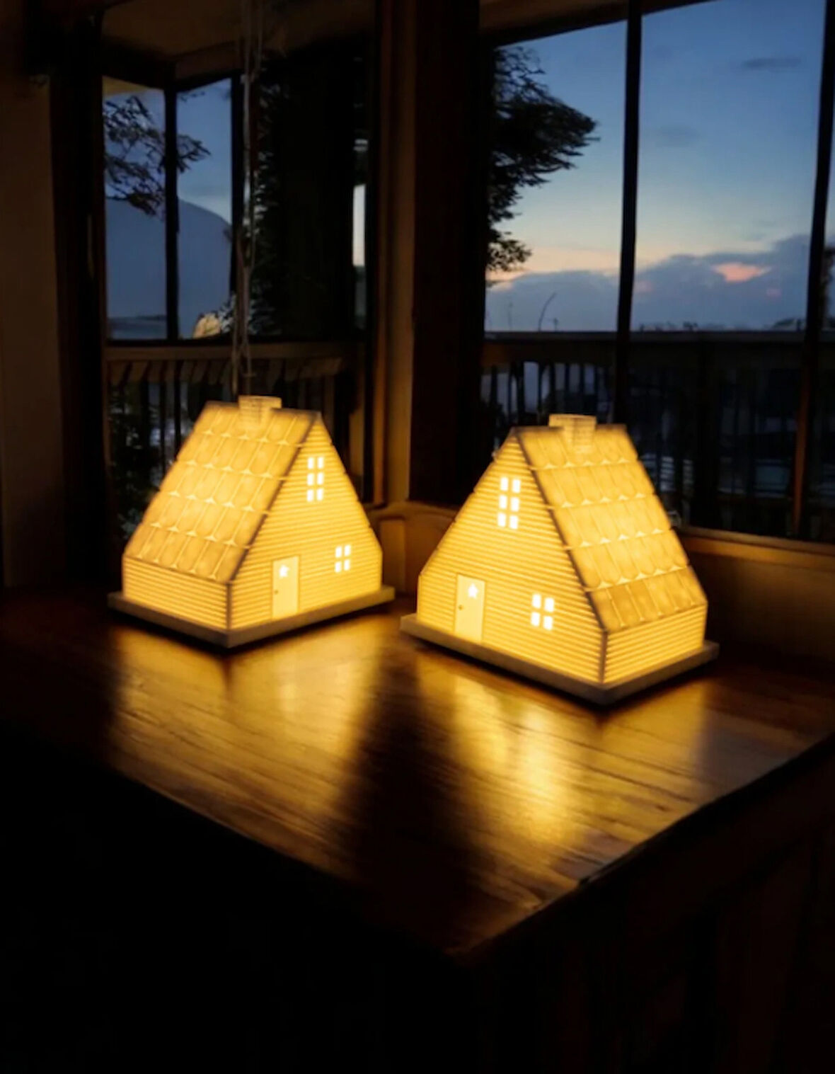 2'li Kış Evleri Dekoratif Yılbaşı Evleri Tealight Mumluk Yılbaşı Süsleri