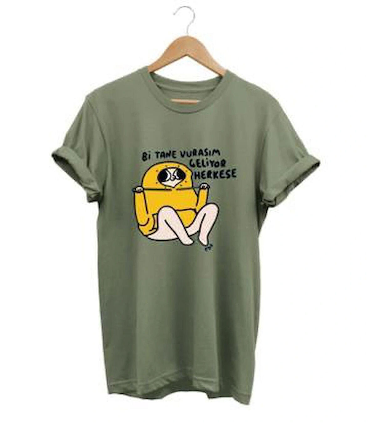 Bir tane Vurasım Geliyor Herkese T-shirt baskılı %100 pamuk Regular Fit T-shirt