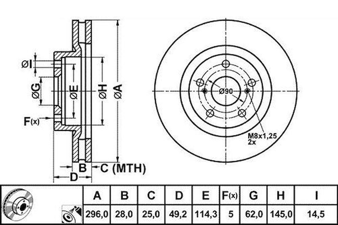 MGA 50376 Fren Disk Ön Hava Kanallı 296-5 RAV4 06-11-RAV4 12-18-Camry 06-10 4351242050