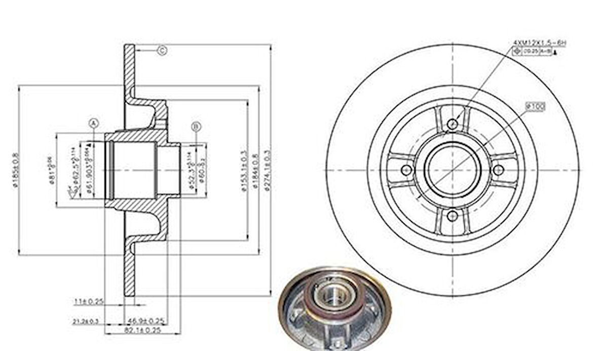 MGA 50420 Fren Disk Arka Rulmanlı ABS Sensör Halkalı Megane I SW Scenic I 7701206328