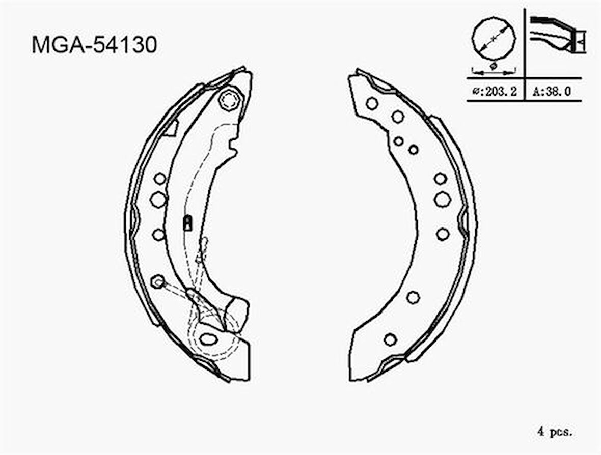 MGA 54130 Arka Pabuç Balata-Symbol II 2008-2012 Dacia Logan 2004-2012 206 1998-2006 C3 1.4 HDI 2002-2008 4241.L0